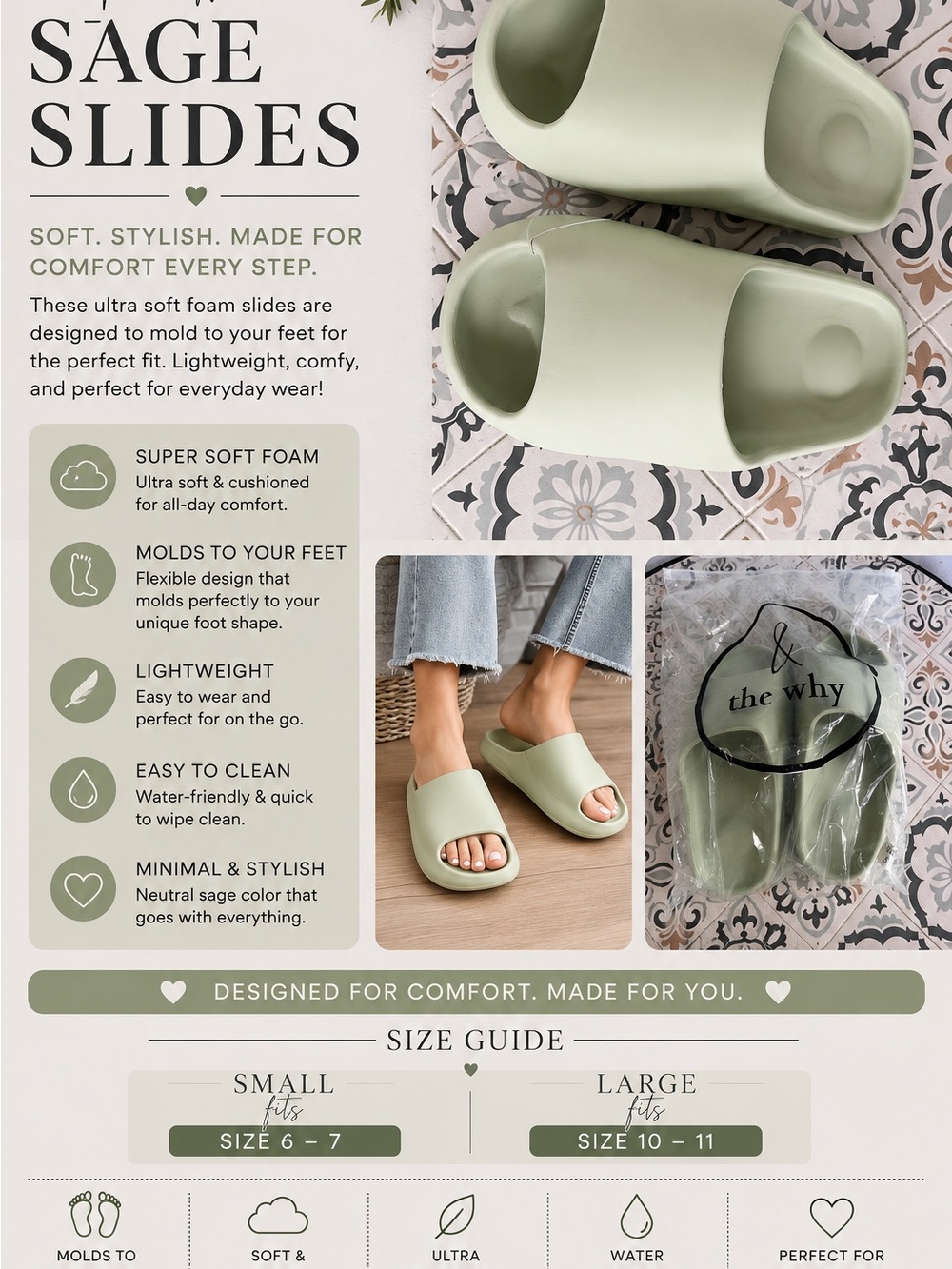 Sage Slide Sandals in Light Green by Sage